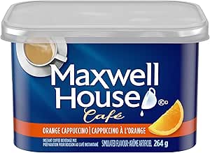Maxwell House Café Orange Cappuccino Flavoured Instant Coffee Beverage Mix, 264 g Canister