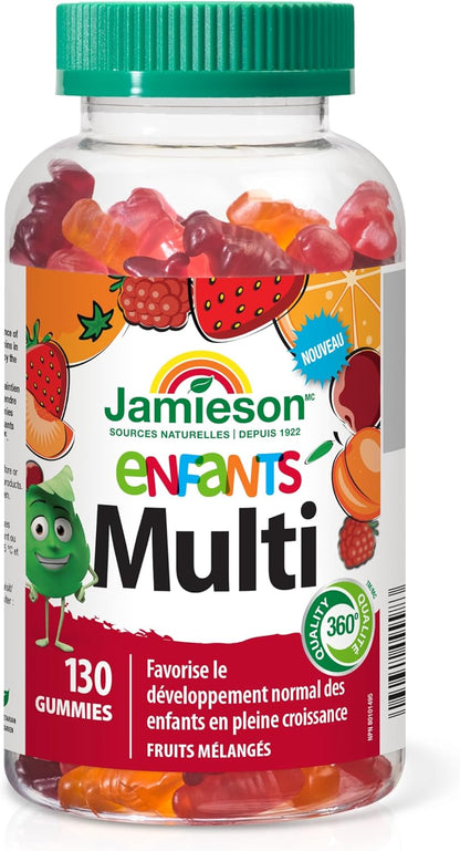 Jamieson 儿童复合维生素软糖，橙子、樱桃和覆盆子口味，促进生长发育，强健骨骼和牙齿。素食，非转基因，无麸质，无乳糖，无人工色素、香精或……