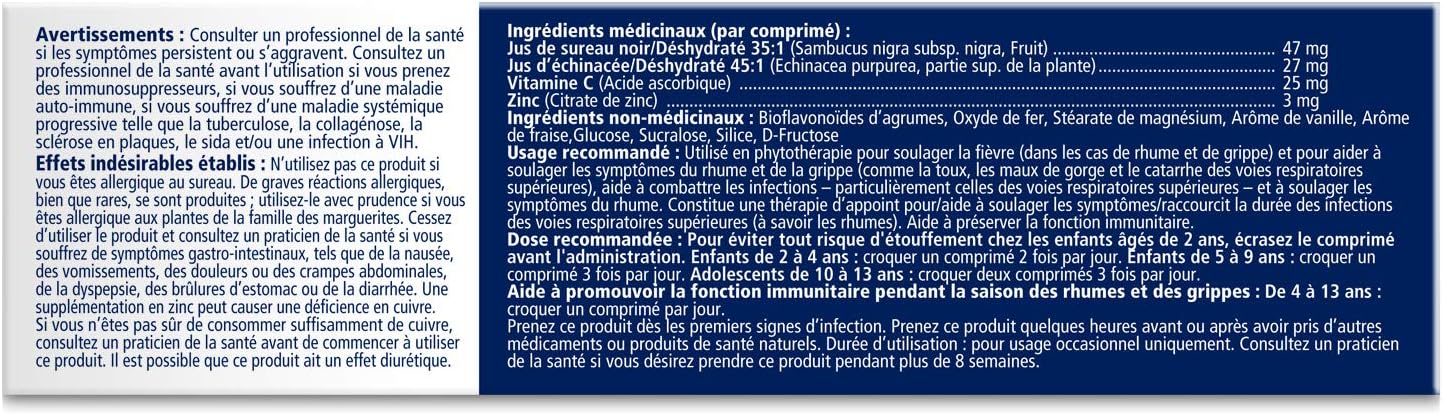Sambucol Black Elderberry Cold & Flu Kids | Relieves Cold & Flu Symptoms | Immune Support & Antioxidant | Gluten Free | 24 Chewable Tablets, blue