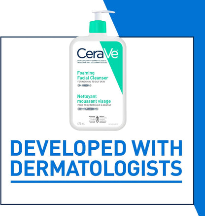 CeraVe Foaming Face Wash, Gentle Face Cleanser for Men & Women with Hyaluronic Acid, Niacinamide, Ceramides. Makeup Remover for oily skin, Fragrance-Free, Non-Comedogenic, Sensitive Skin, 473ML