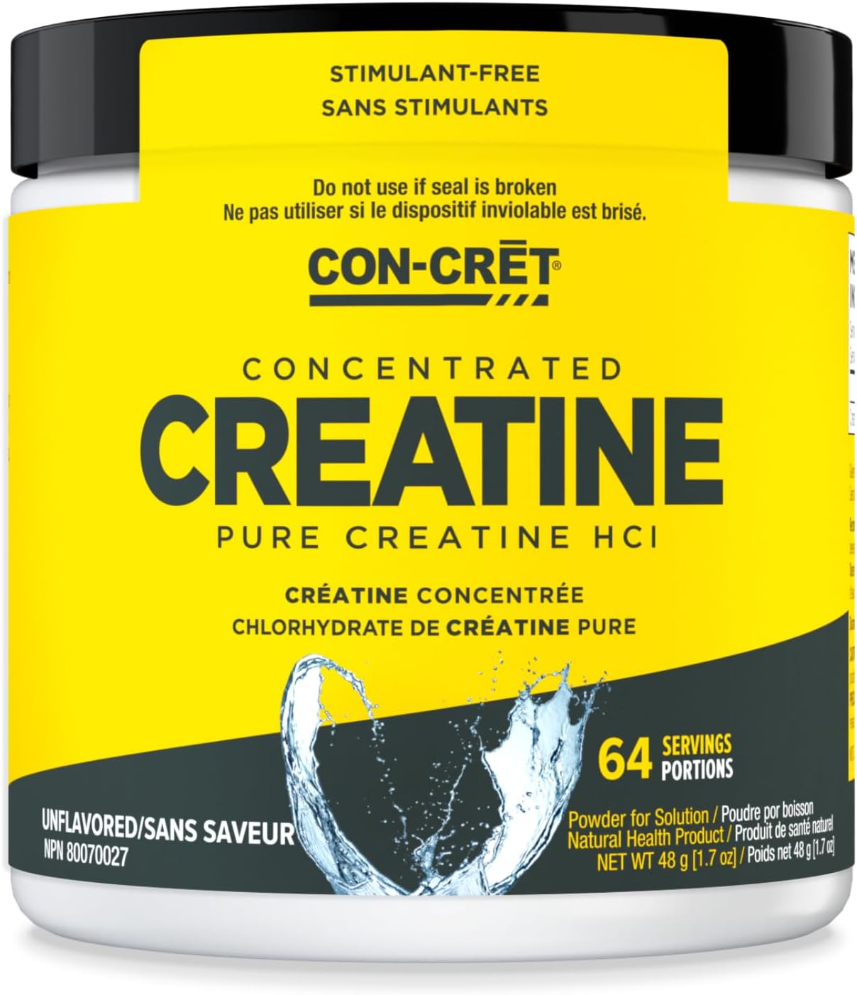 CON-CRET Creatine HCl Powder | Muscle, Cognitive, Cellular Energy Support | No Bloating or Cramps | Strength & Endurance | Raw Unflavored (64 Serving)