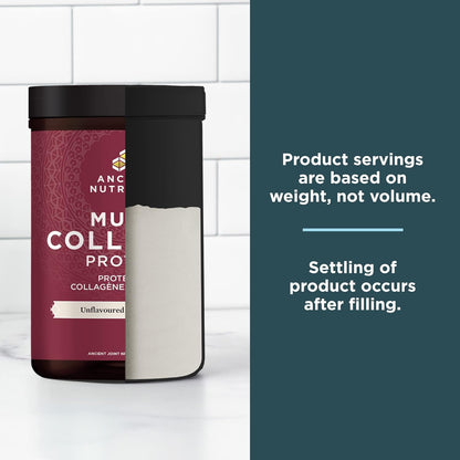 Ancient Nutrition 多胶原蛋白粉 - 无味，由 Josh Axe 博士配制，4 种胶原蛋白来源，5 种胶原蛋白类型，480 克