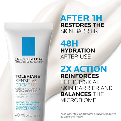 La Roche-Posay Face Moisturizer, Toleriane Sensitive Face Cream with Niacinamide and Ceramides, for Normal to Combination Skin Sensitive Skin, Alcohol Free, Fragrance Free, 40mL (Packaging May Vary)