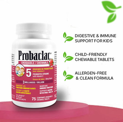Probaclac chewable probiotics for kids ages 3. Each chewable tablet contains 3 billion active cells, Multi-strain probiotic and lactic ferment complex (6 strains) (40)