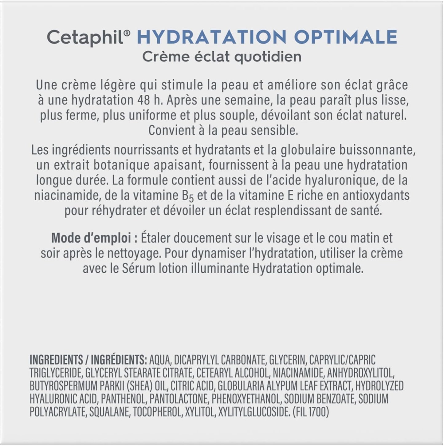 Cetaphil Optimal Hydration Daily Glow Cream for Sensitive, Dry and Dehydrated Skin – 48hr Hydration – with Hyaluronic Acid, Niacinamide, Vitamin E & Vitamin B5 – Dermatologist Recommended, 48g
