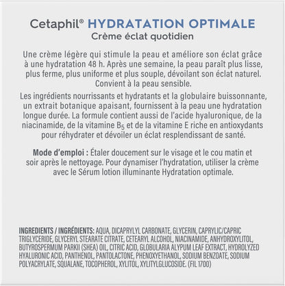 Cetaphil Optimal Hydration Daily Glow Cream for Sensitive, Dry and Dehydrated Skin – 48hr Hydration – with Hyaluronic Acid, Niacinamide, Vitamin E & Vitamin B5 – Dermatologist Recommended, 48g