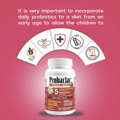 Probaclac chewable probiotics for kids ages 3. Each chewable tablet contains 3 billion active cells, Multi-strain probiotic and lactic ferment complex (6 strains) (40)