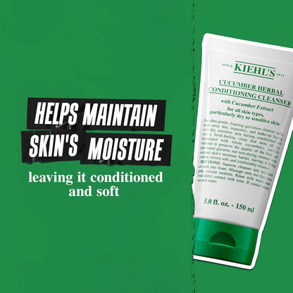 Kiehl's Cucumber Herbal Conditioning Cleanser, Gentle Face Wash for Dry & Sensitive Skin, Leaves Skin Feeling Fresh, with Cucumber Extract & Glycerin, Non-drying Formula, All Skin Types