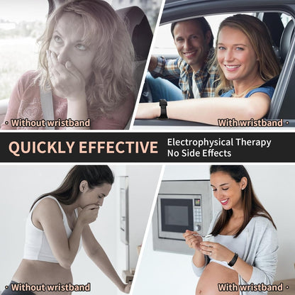 經皮電刺激裝置、防噁心腕帶、暈動病腕帶、暈動病（汽車、飛機、海上）和晨吐的嘔吐緩解劑，不含藥物且無副作用