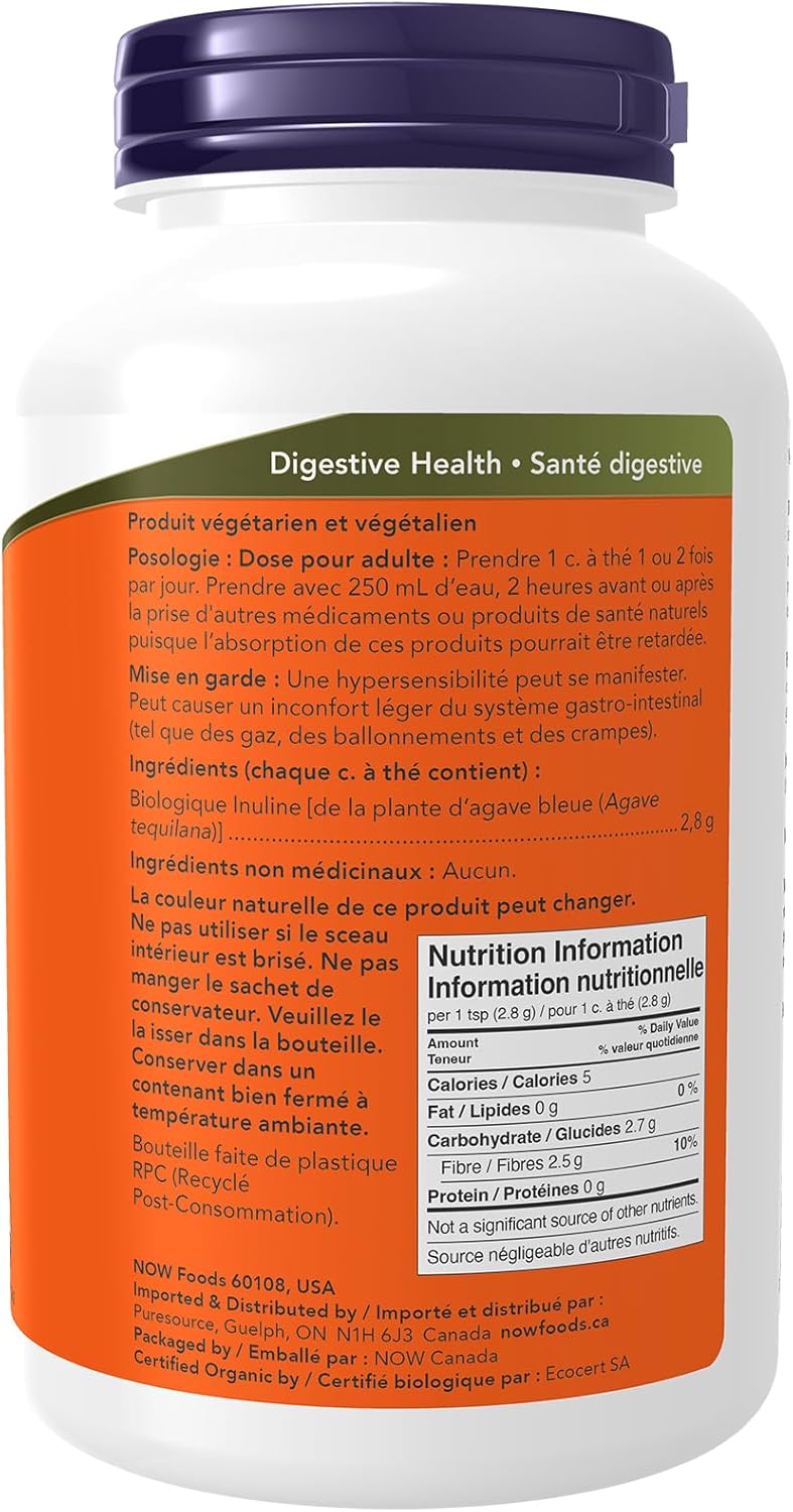 NOW Supplements，菊粉益生元純粉，有機認證，非基因改造計畫驗證，腸道支持，8盎司