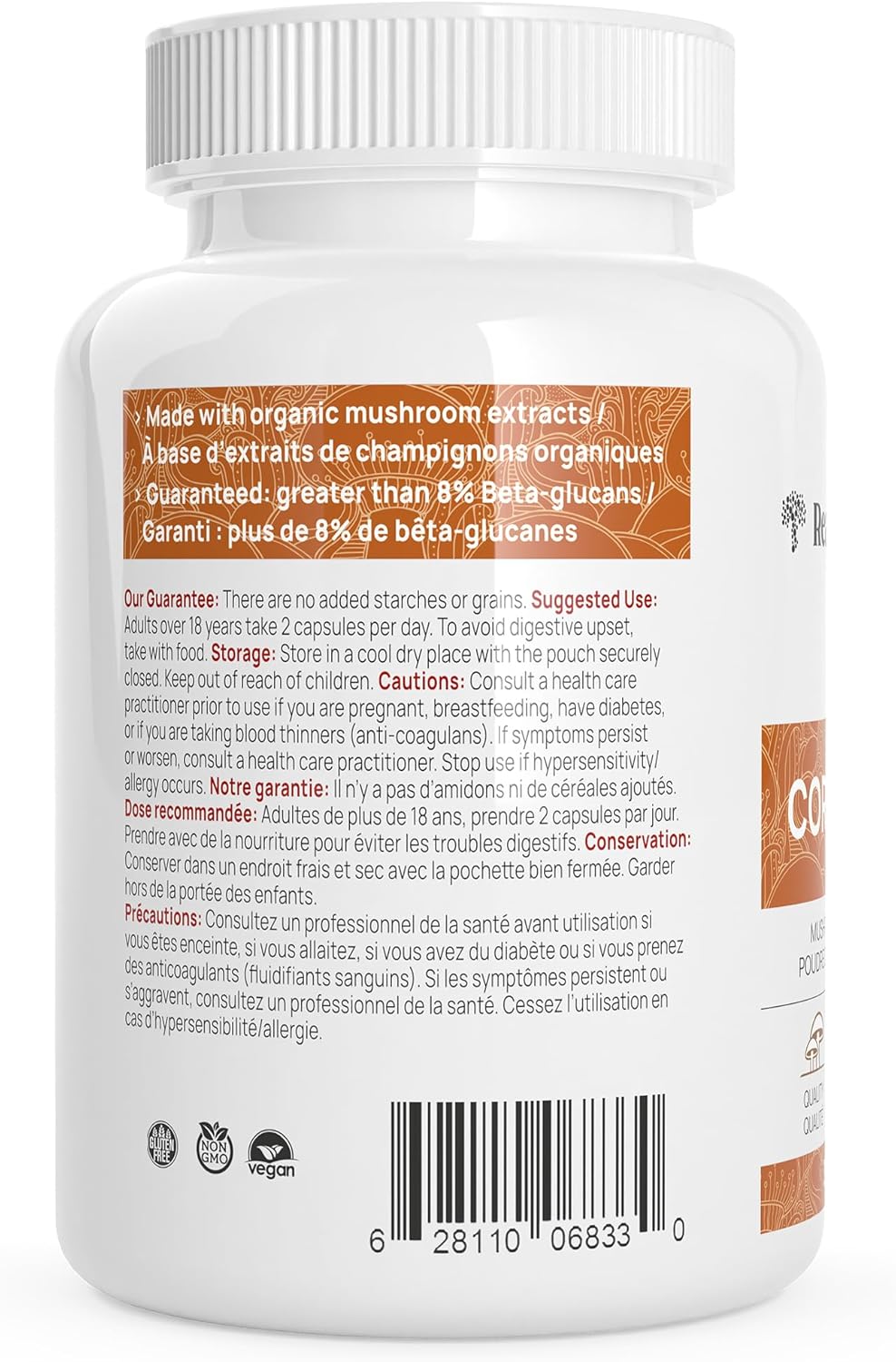 Real Mushrooms Cordyceps Capsules - Organic Militaris Extract with Measured Beta-Glucans Fungal Polysaccharides Immunomodulating Properties Vegan Supplement, Non-GMO, 300 Caps