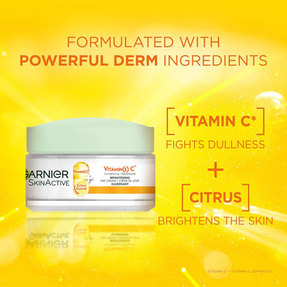 Garnier Vitamin C Moisturizing Brightening Day Cream with Super Citrus, Nourishes, Boosts Glow and Smooths Lines, for Brighter and Healthier Looking Skin, 50ml