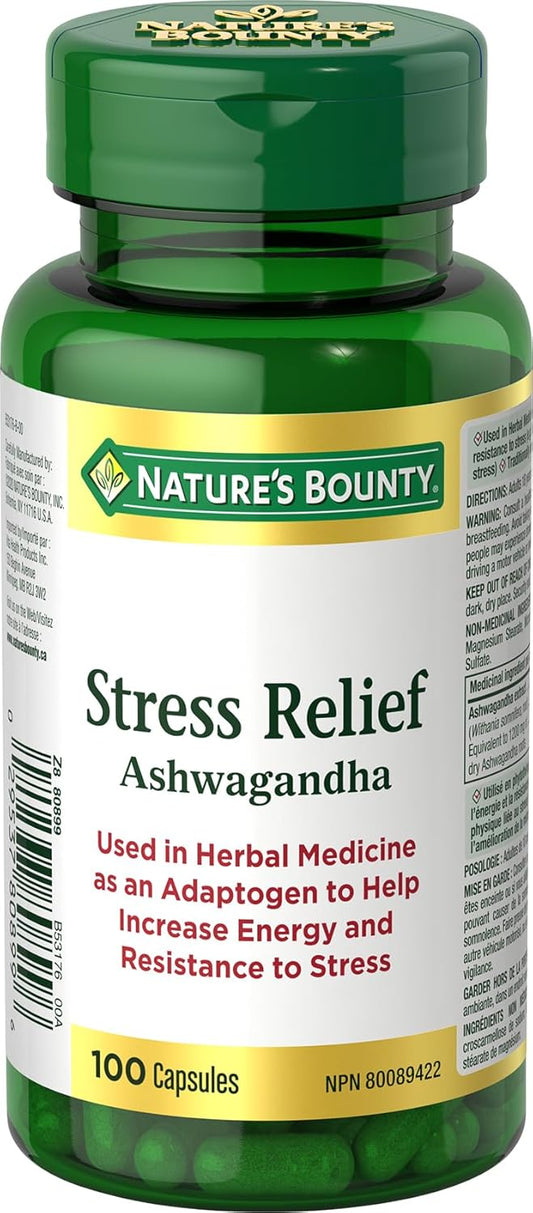 Nature's Bounty Stress Relief Ashwagandha，帮助提升能量和抵抗压力，100粒胶囊