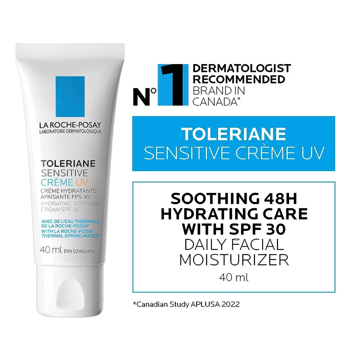 La Roche-Posay Face Moisturizer, Toleriane Sensitive Face Cream with Niacinamide and Ceramides, for Normal to Combination Skin Sensitive Skin, Alcohol Free, Fragrance Free, 40mL (Packaging May Vary)