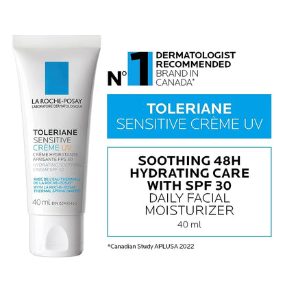 La Roche-Posay Face Moisturizer, Toleriane Sensitive Face Cream with Niacinamide and Ceramides, for Normal to Combination Skin Sensitive Skin, Alcohol Free, Fragrance Free, 40mL (Packaging May Vary)