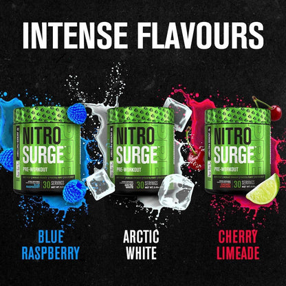 NITROSURGE 鍛鍊前補充品 - 源源不絕的能量、瞬間增強力量、清晰的注意力、強烈的泵感 - 一氧化氮助推器和含 β-丙氨酸的鍛煉前粉末 - 30 份，酸桃圈