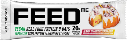 Nutrabolics- Feed me, Vegan Real Food Protein Bar, Glazed Cranberry Lemon Cake Box, 12 x 65 grams