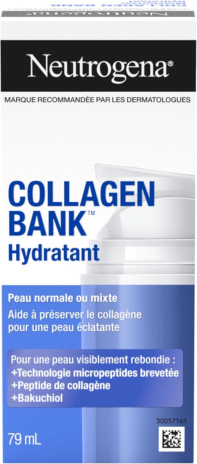 Neutrogena Collagen Bank Face Moisturizer, Daily Anti-Aging Neck Collagen Cream with Bakuchiol, Cream to Support Skin’s Natural Collagen for Visibly Plump Skin, 79 mL