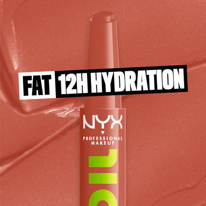 NYX Professional Makeup Fat Oil Slick Click, Lip Balm, 12 HR Hydration, Infused With Nourishing Oils, High Shine Finish, Buildable Colour, Shade: Verified (Nude)