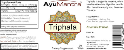 AyuMantra TriphalaTablets 阿育吠陀健康消化天然缓解片 1000 毫克/份 90 片