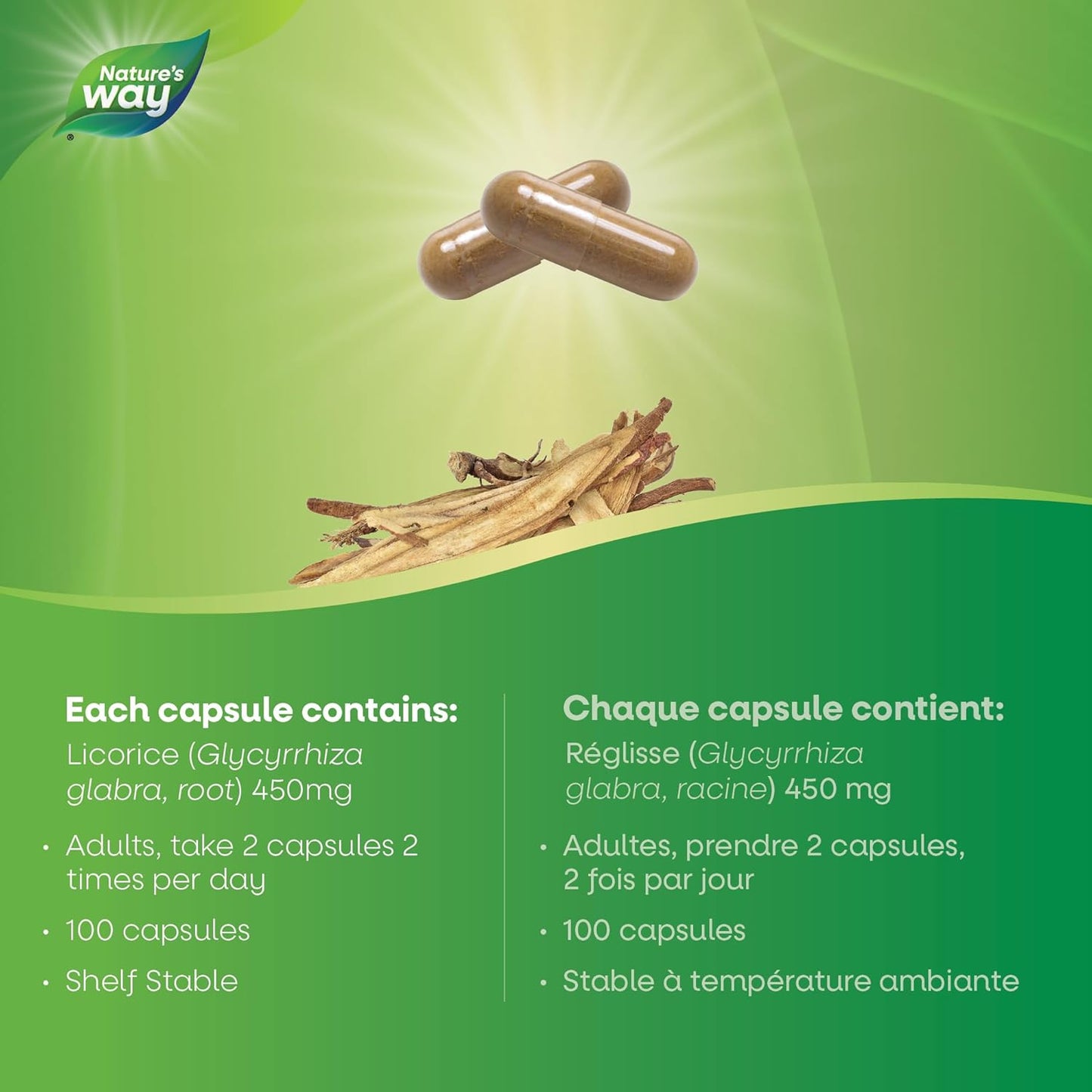 Nature's Way 甘草根素食胶囊，适用于泌尿道和肠道炎症，100 粒