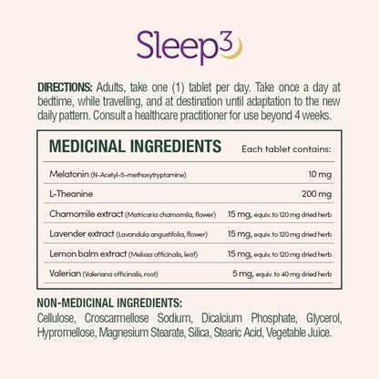 自然之寶睡眠 3，促進放鬆，幫助重置睡眠-覺醒週期，對抗時差，幫助更快入睡，褪黑激素、L-茶氨酸和草本混合物，片劑，50 克
