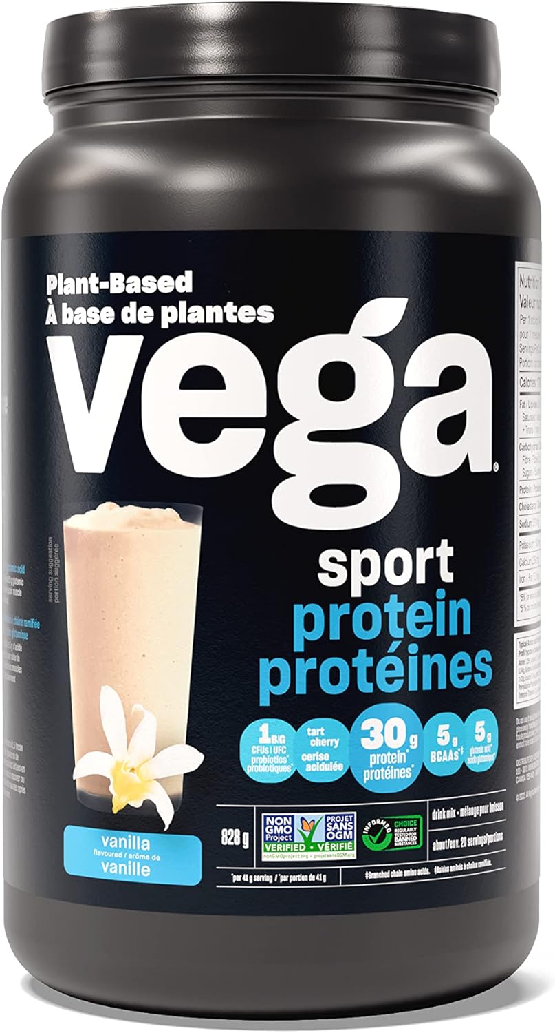 Vega Sport 無糖運動前能量飲料，莓果味（40 份）和運動蛋白素食蛋白粉，香草味（20 份）支鏈氨基酸、氨基酸、生酮友好型、酸櫻桃味、無麩質