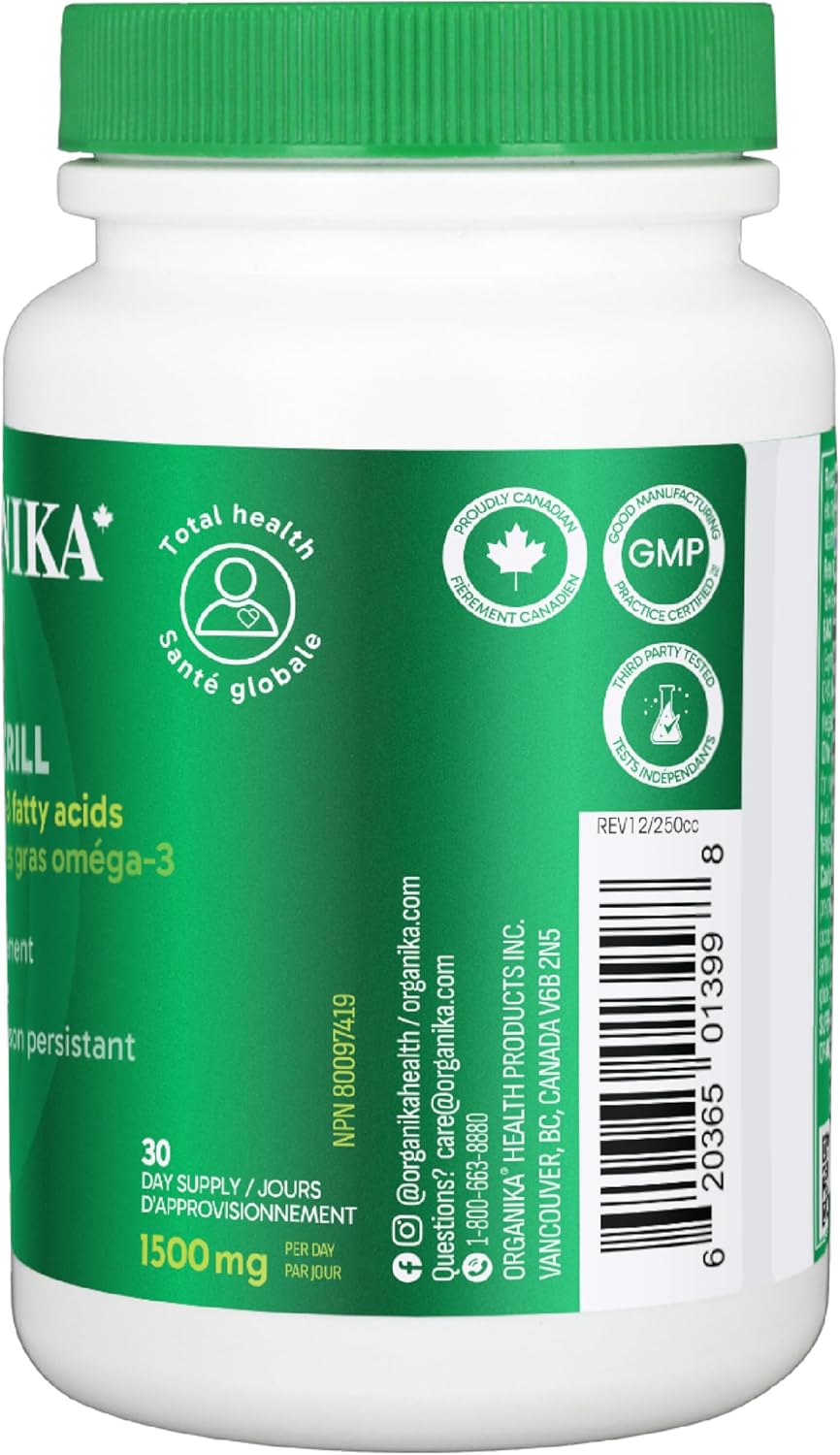 Organika Krill Oil- Sustainable Source from Antarctica, High Absorption of DHA and EPA Omega 3, Brain and Heart Support- 90sftgl
