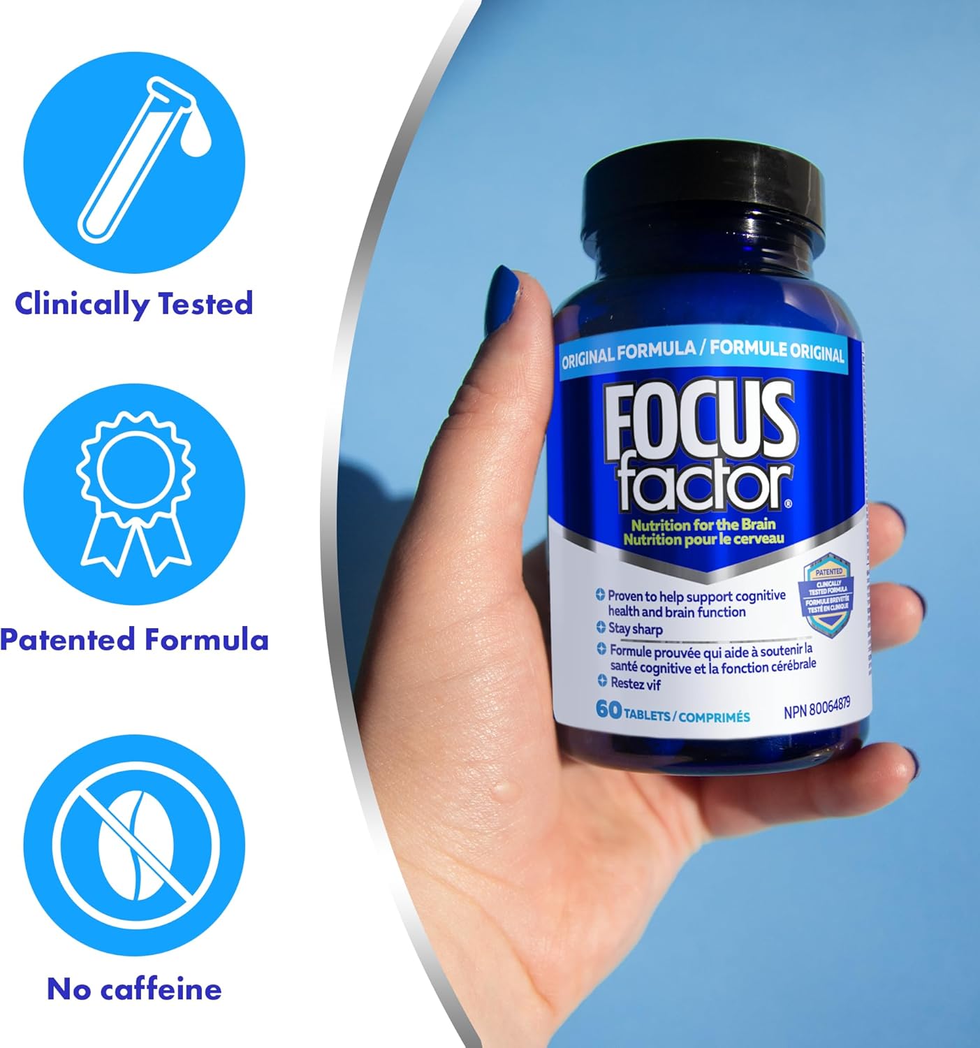 Focus Factor 大腦補充劑和完整複合維生素（60 粒），含鋅、鎂、維生素 B6、B12、D、假馬齒莧和酪氨酸，可改善記憶力、注意力和專注力