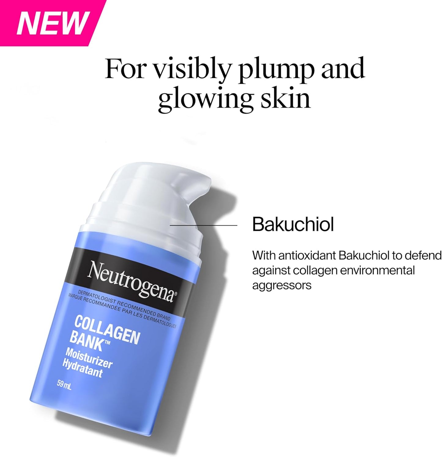 Neutrogena Collagen Bank Face Moisturizer, Daily Anti-Aging Neck Collagen Cream with Bakuchiol, Cream to Support Skin’s Natural Collagen for Visibly Plump Skin, 79 mL