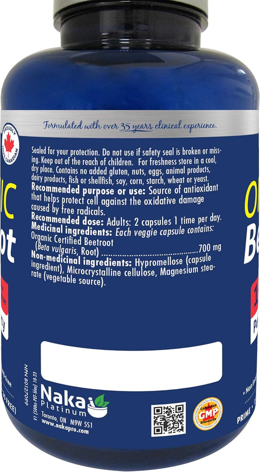 Naka Organic Beetroot, 1400mg per dose, Maximum Potency, Made in Canada (120+30 FREE) (150 vcaps)