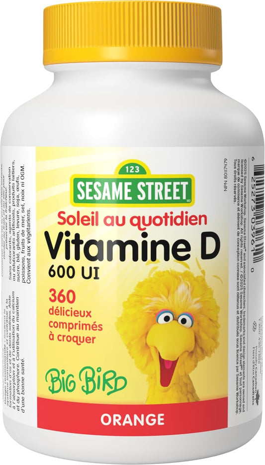 芝麻街每日阳光维生素 D3 儿童咀嚼片，360 片咀嚼片，每片含 600 国际单位维生素 D，适合 3 岁及以上儿童