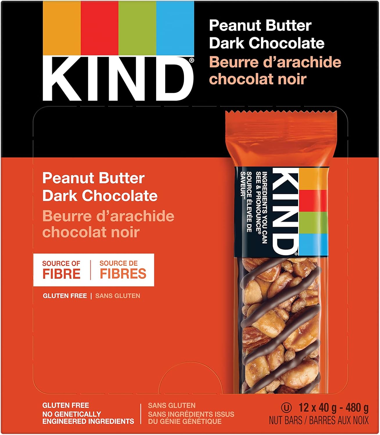 KIND Bars, Peanut Butter Dark Chocolate, Gluten Free, 40 Grams, 12 Count & Healthy Grains Bars, Peanut Butter Dark Chocolate, Gluten Free, 35 Grams, 5 Count