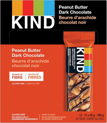 KIND Bars, Peanut Butter Dark Chocolate, Gluten Free, 40 Grams, 12 Count & Healthy Grains Bars, Peanut Butter Dark Chocolate, Gluten Free, 35 Grams, 5 Count