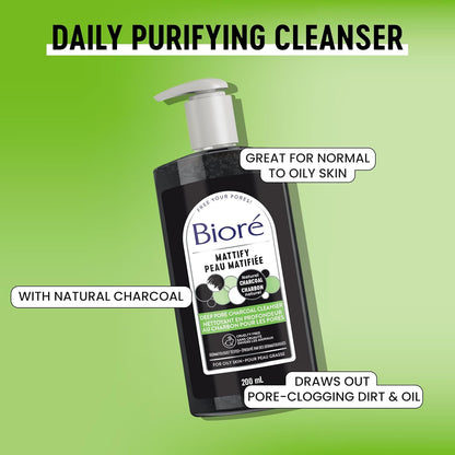 Biore Deep Pore Charcoal Cleanser, Face Wash for Oily Skin (200 mL) | Made in Canada