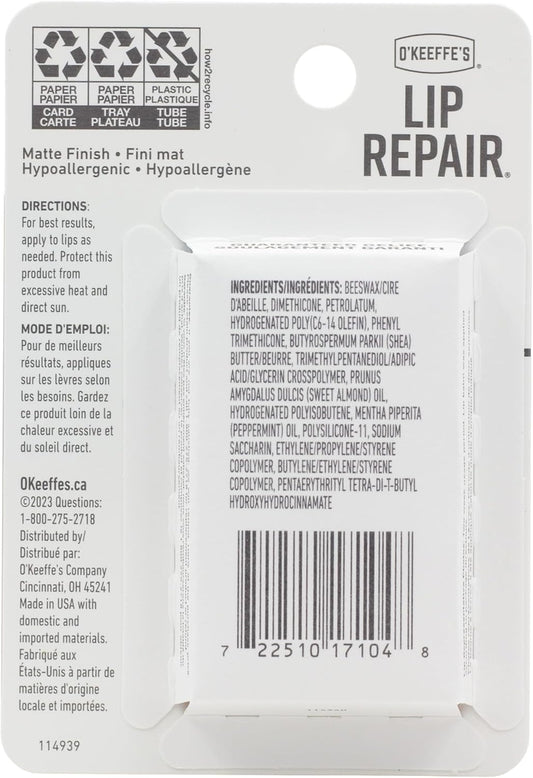 O'Keeffe's Lip Repair Balm, Cooling Relief, Instant Cooling for Dry Cracked Lips, 7 Moisturizing Ingredients, Stick, Pack of 2