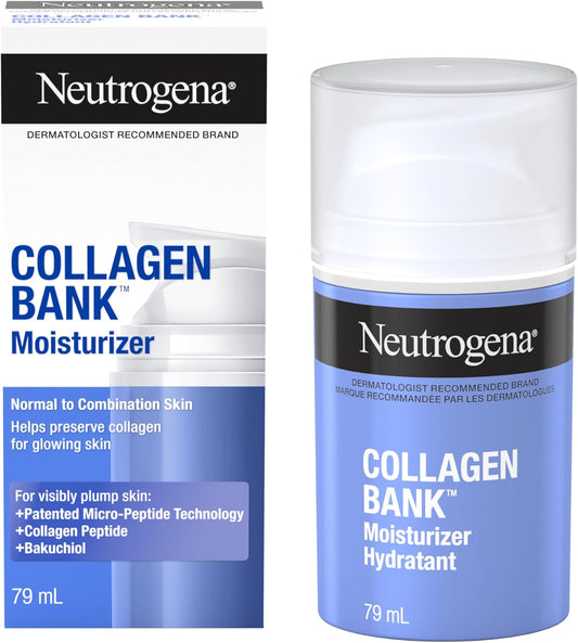 Neutrogena Collagen Bank Face Moisturizer, Daily Anti-Aging Neck Collagen Cream with Bakuchiol, Cream to Support Skin’s Natural Collagen for Visibly Plump Skin, 79 mL