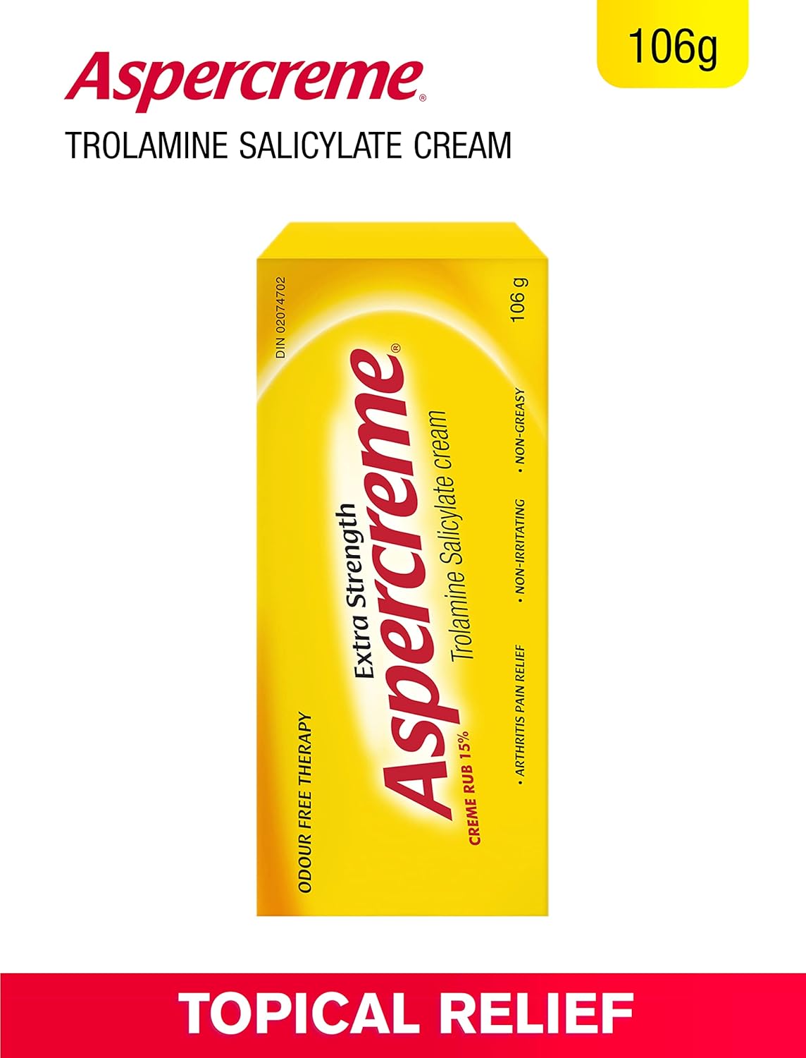 Aspercreme 强效型，106 克，缓解关节炎疼痛，无异味，易于打开，无刺激或灼烧感，不油腻，适用于缓解背痛和肌肉拉伤相关疼痛