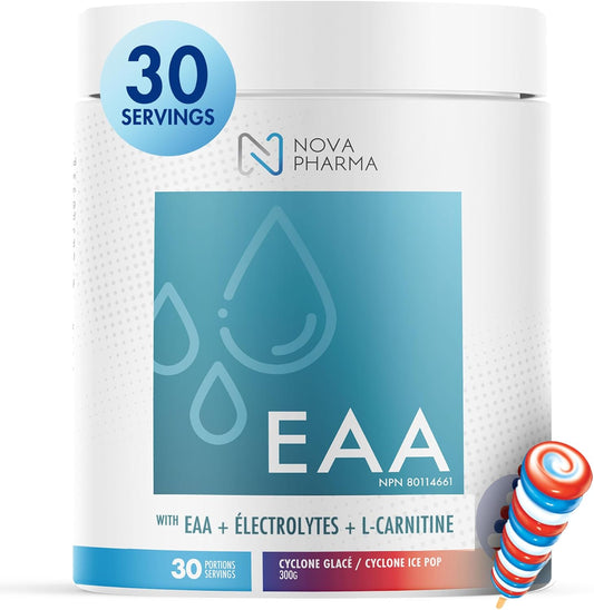 Nova Pharma EAA 補充劑 – 必需胺基酸 + 電解質 – 支持肌肉恢復、補水和性能 – 純素、無糖、無興奮劑 – 30 份（Cyclone）