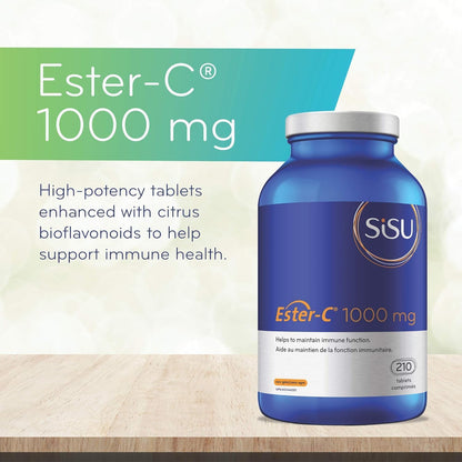 Sisu Ester-C 1000mg 片剂，24 小时免疫支持，酸性较低，比其他形式的维生素 C 更易吸收和保留，210 T，纯素，非转基因，无麸质，无乳制品，无大豆