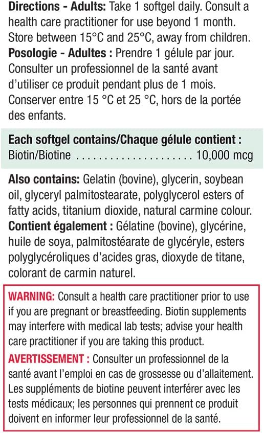 Jamieson 生物素 10,000 微克超强效软胶囊 - 超值装，无麸质，90 粒（1 包）和 Laboratories 锌 50 毫克，100 粒（1 包）