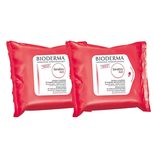 Bioderma Sensibio H2O Duo - Biodegradables Wipes - Cleansing and Make-Up Removing - Skin Soothing - for Sensitive Skin - 2x25 Wipes, 50 Count