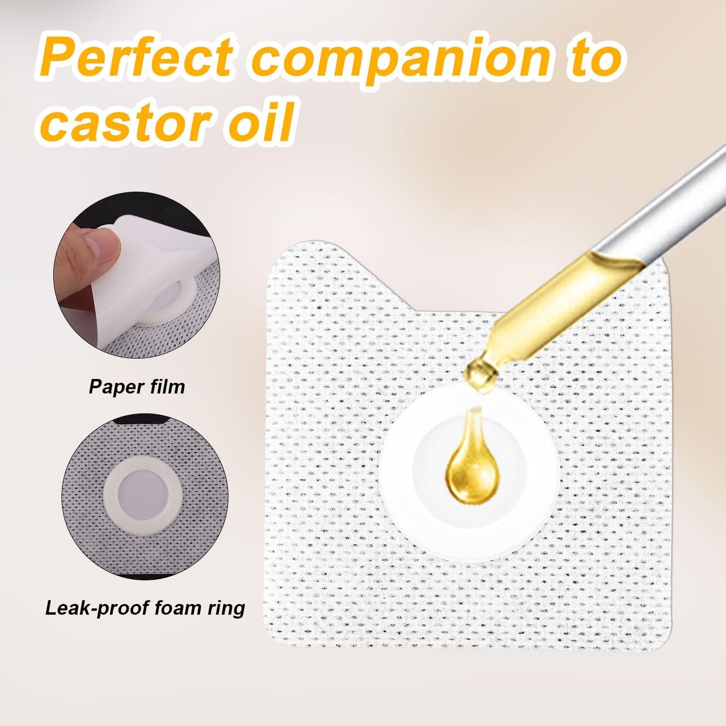 BOXOB 30片装蓖麻油贴片，自粘式护垫，防漏蓖麻油贴片，适用于肚脐关节、肩颈足部，是居家旅行的完美礼物