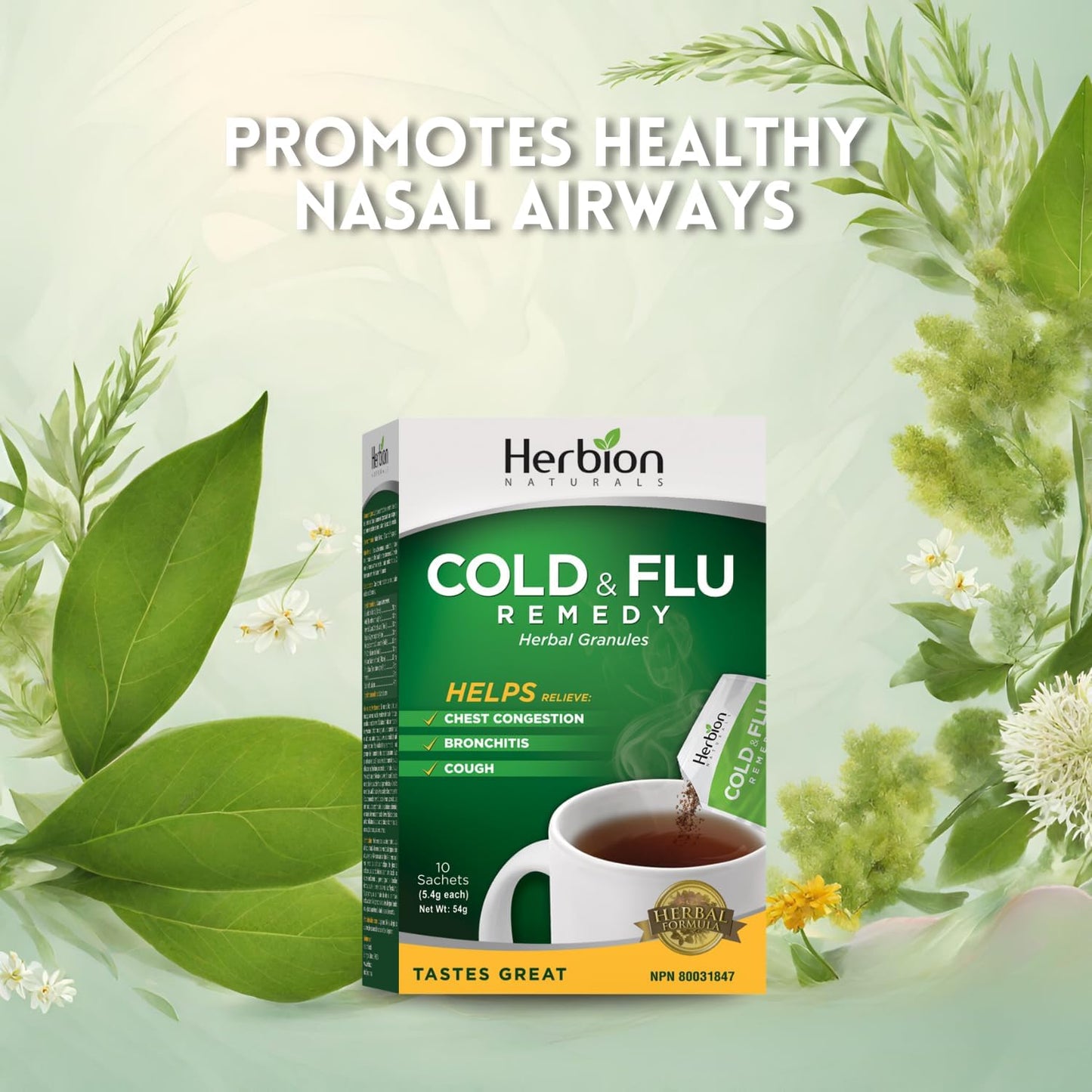 Herbion Naturals 感冒和流感颗粒 | 凉茶 | 止咳 | 咽喉痛 | 10 袋