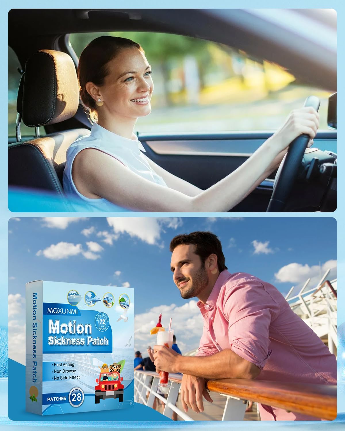 MQXUNMI 晕车贴，28片装不瞌睡晕船贴，适用于晕车、晕机和旅行，快速见效，长达72小时