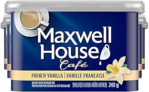 Maxwell House Café French Vanilla Flavoured Instant Coffee Beverage Mix, 8 ct Case, 240 g Canisters