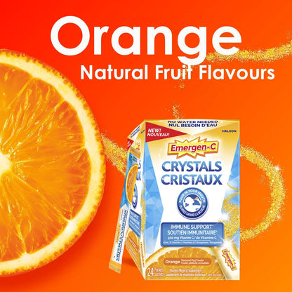 Emergen-C Crystals 便携式免疫支持补充剂，含维生素 C、锌、B 族维生素和锰，橙味，24 包