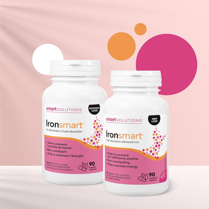 Smart Solutions Ironsmart 素食膠囊，有助於預防缺鐵性貧血，並保持活力。高吸收率元素鐵，不引起便秘，無麩質，90粒裝。