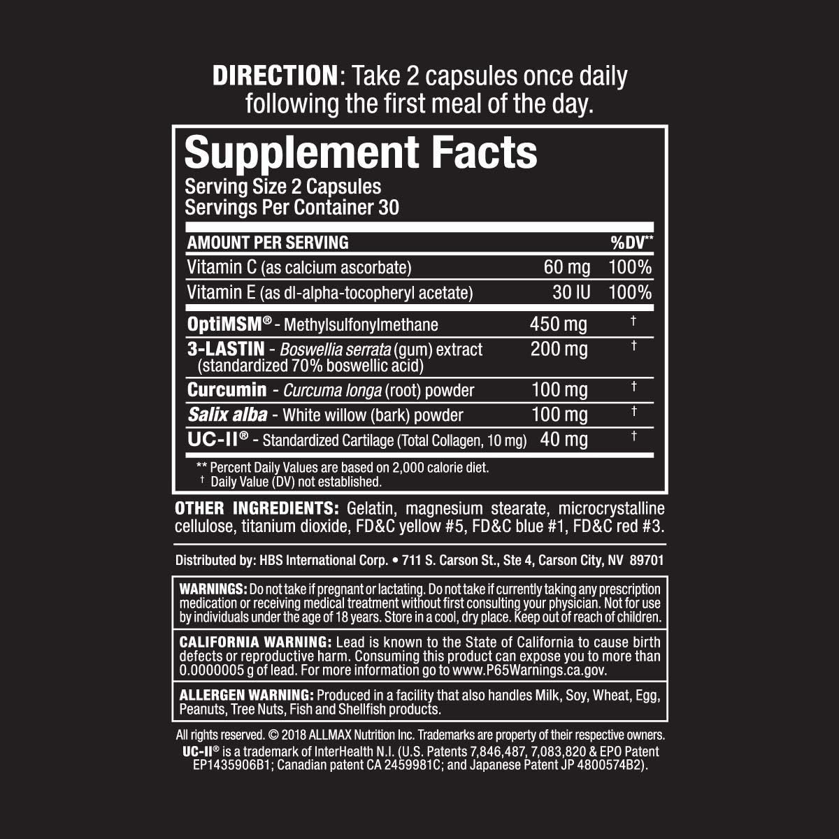 ALLMAX Nutrition - Allflex - 关节健康 - 3倍强度 - 葡萄糖胺+胶原蛋白 - 60粒