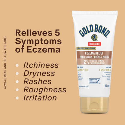 Gold Bond Medicated Eczema Relief Hand Cream, 85ml Tube, Steroid Free Moisturizing Hand Cream With 2% Colloidal Oatmeal to Relieve Rashes, Itching and Irritation Associated With Eczema